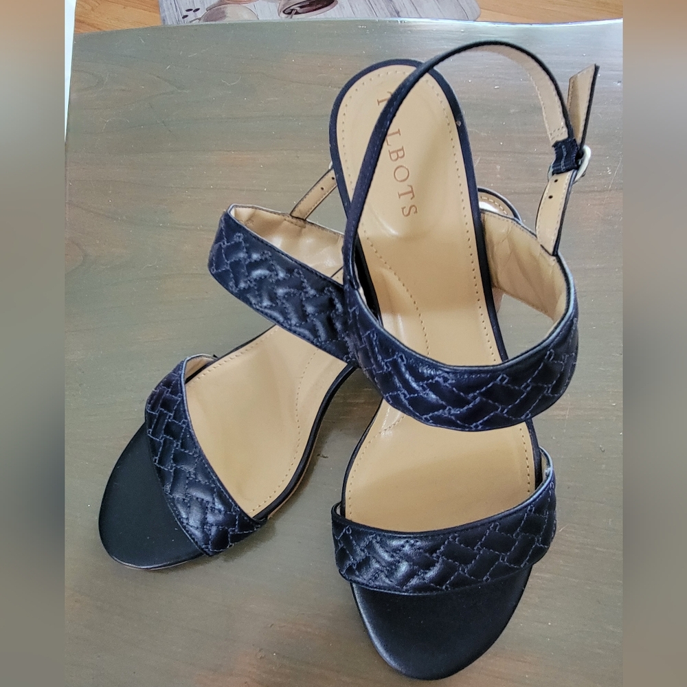 Talbots Black Braided Sandals with Adjustable Ankle Strap